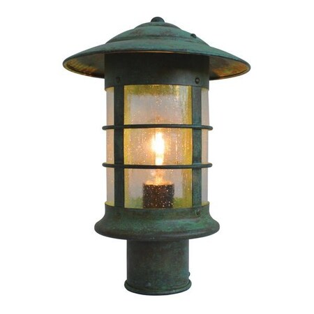 Arroyo Craftsman 9" Newport Post Mount Fixture, Antique Brass, Rain Mist Glass NP-9RM-AB